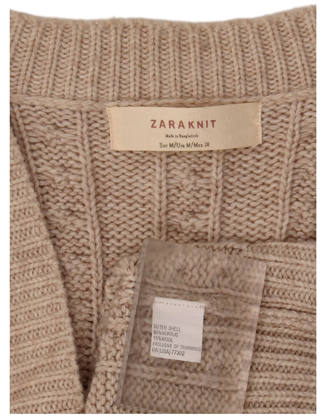 Zara Damen Strickjacke UK 14 Medium Beige Acryl