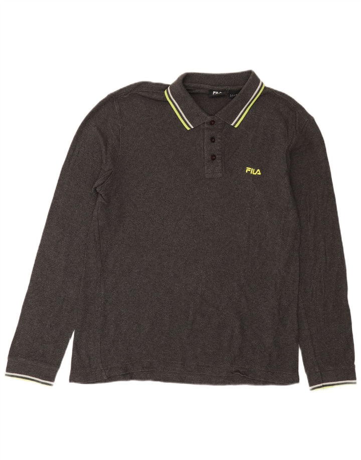 Fila Herren-Langarm-Poloshirt aus mittelgrauer Baumwolle