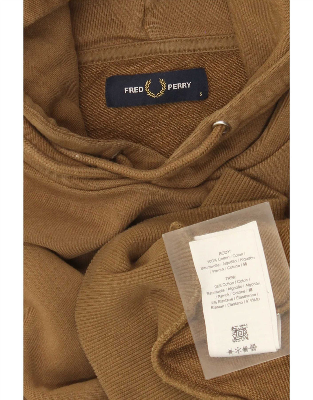 Fred Perry Damen Kapuzenpullover Small Beige Baumwolle