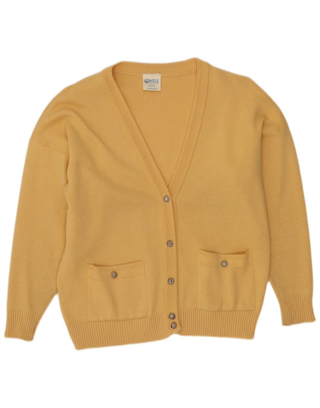 CASTLE Damen Strickjacke Pullover EU 42 Großes gelbes Acryl