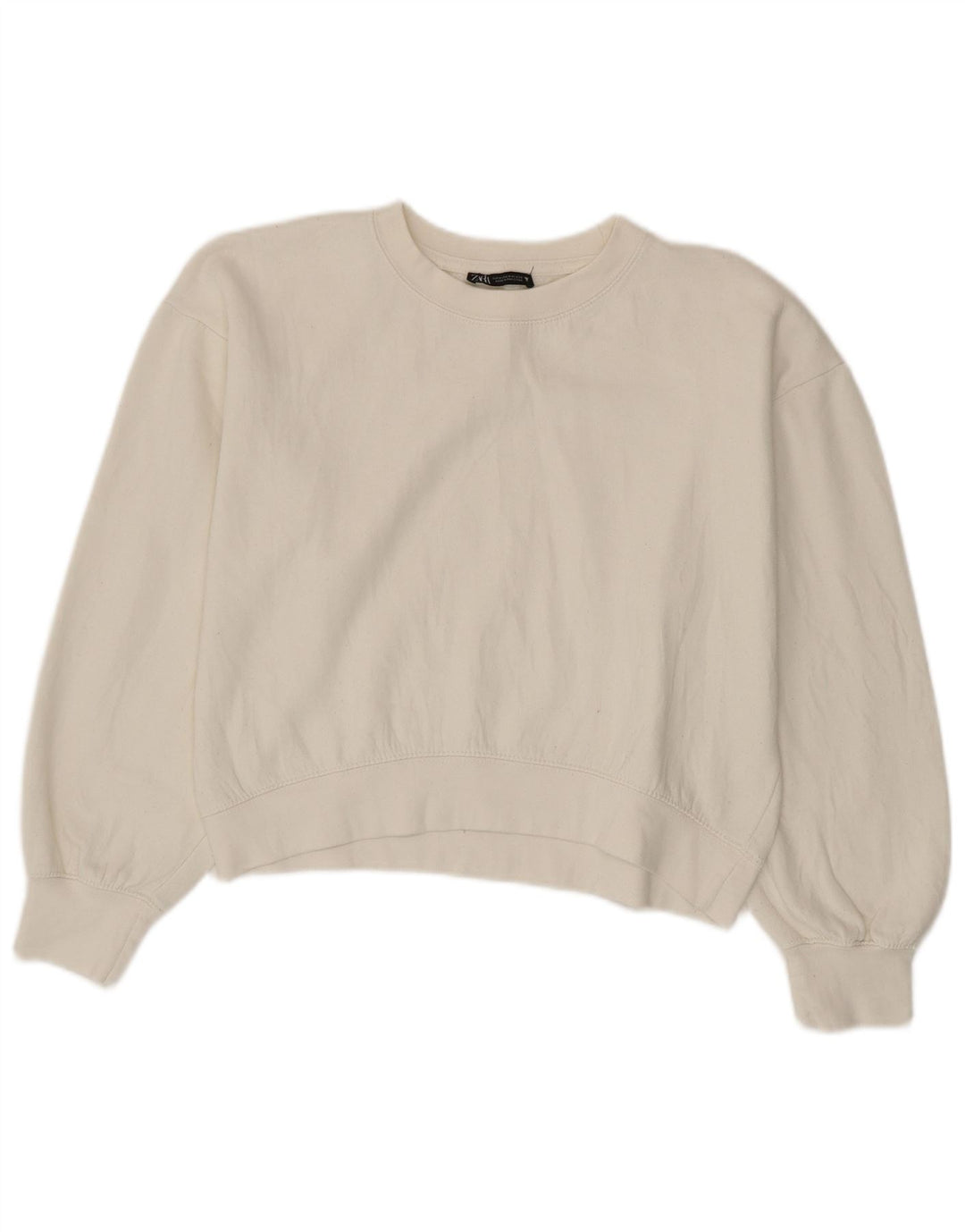 Zara Damen Crop Sweatshirt Pullover UK 14 Mittelweiß