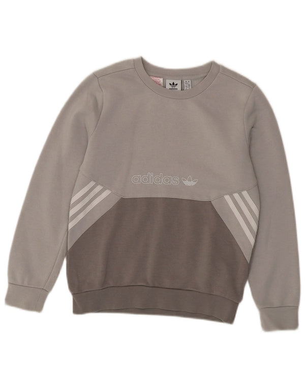 ADIDAS Grafik-Sweatshirt für Jungen, 9–10 Jahre, graue Farbblock-Baumwolle