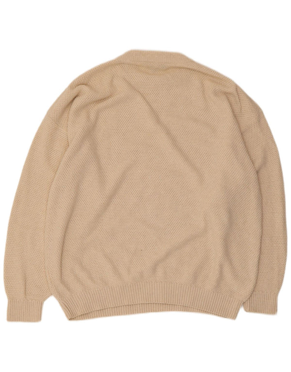 VINTAGE Herren-Pullover mit Rundhalsausschnitt, EU 52/54, große beige Baumwolle