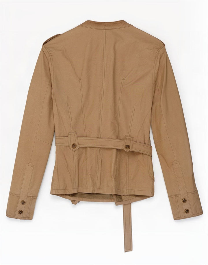 Vintage Damen Militärlederjacke IT 48 XL Beige
