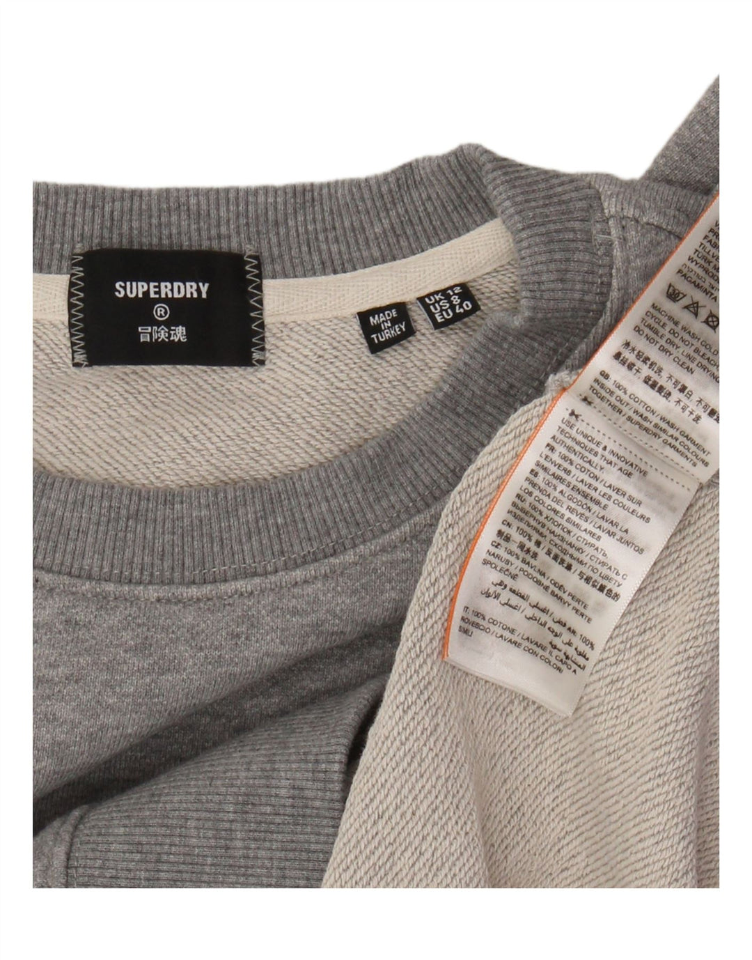 SUPERDRY übergroßer Damen-Sweatshirt-Pullover, UK 12, mittelgraue Baumwolle