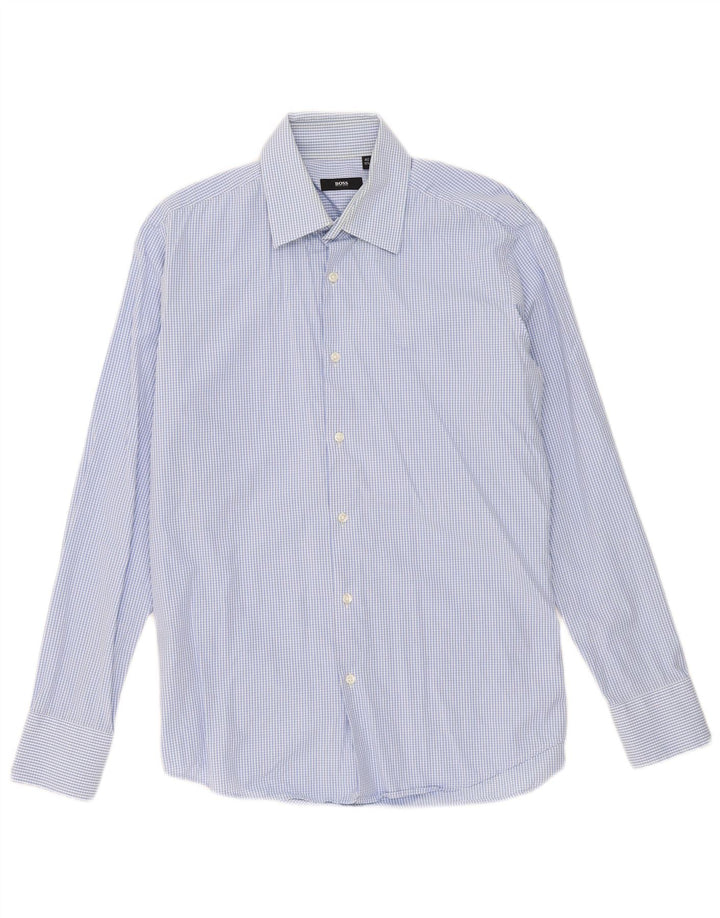 Hugo Boss Herrenhemd Größe 40 15 3/4 Mittelblauer Gingham