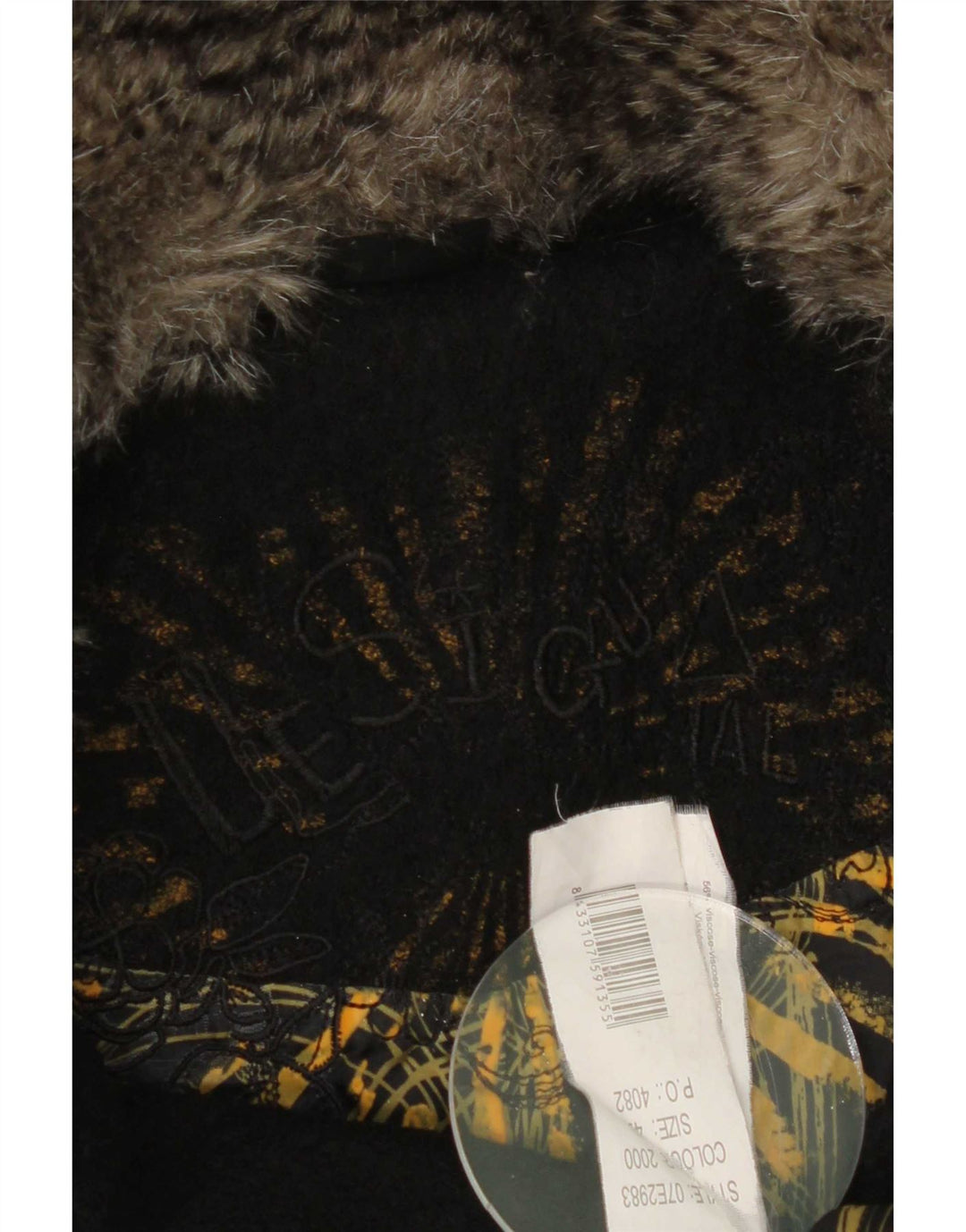 Desigual Damen grafischer zweireihiger Mantel EU 42 Großes schwarzes Blumenmuster