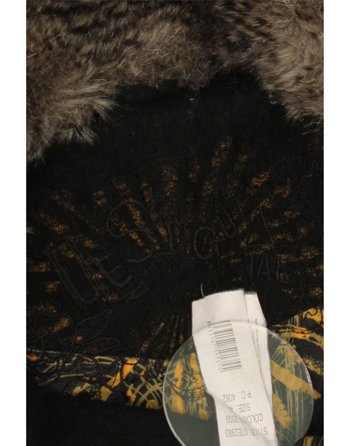 Desigual Damen grafischer zweireihiger Mantel EU 42 Großes schwarzes Blumenmuster
