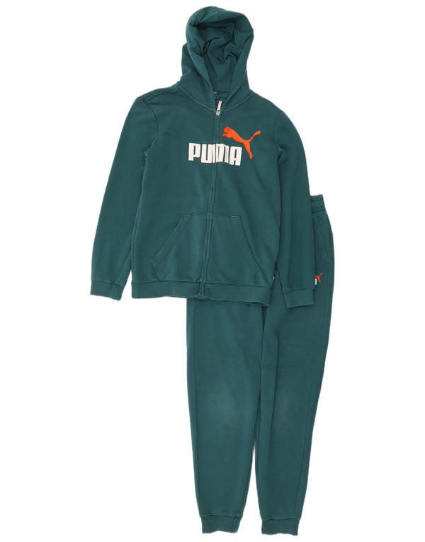 Puma Mädchen-Trainingsanzug mit Grafik, 13–14 Jahre, grüne Baumwolle