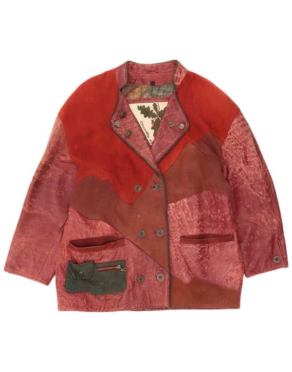 Vintage Womens Country Wear Leather Jacket UK 14 Medium Burgundy Patchwork