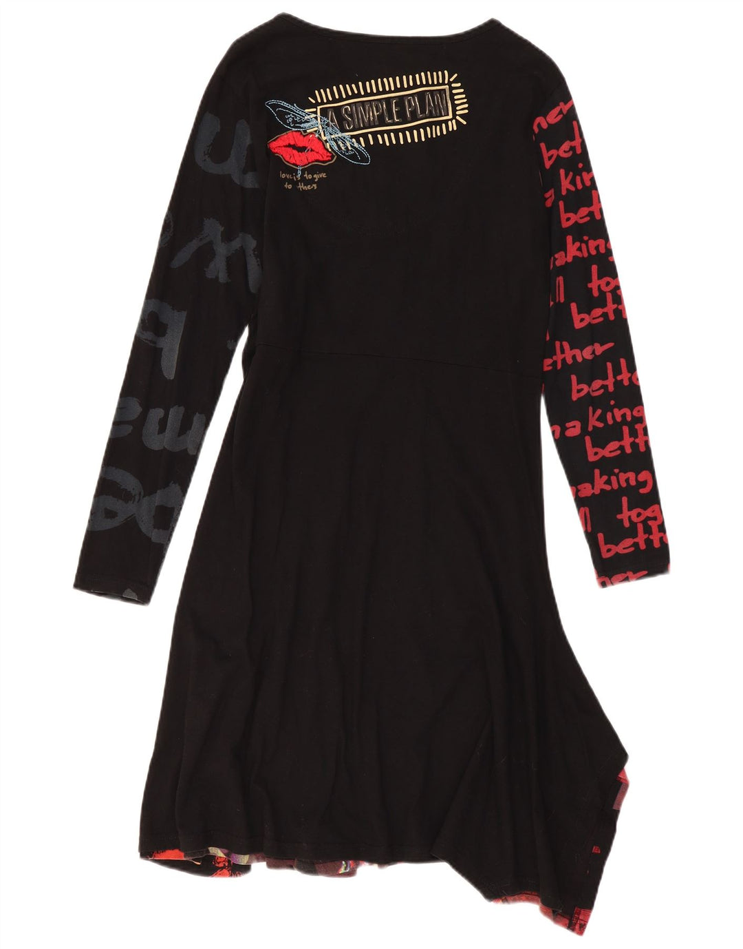 Desigual Damen grafisches asymmetrisches Kleid UK 18 XL Schwarz Patchwork