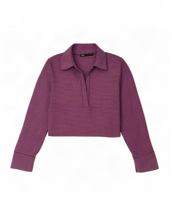 Zara Womens Bolero Top UK 10 Small Pink Houndstooth