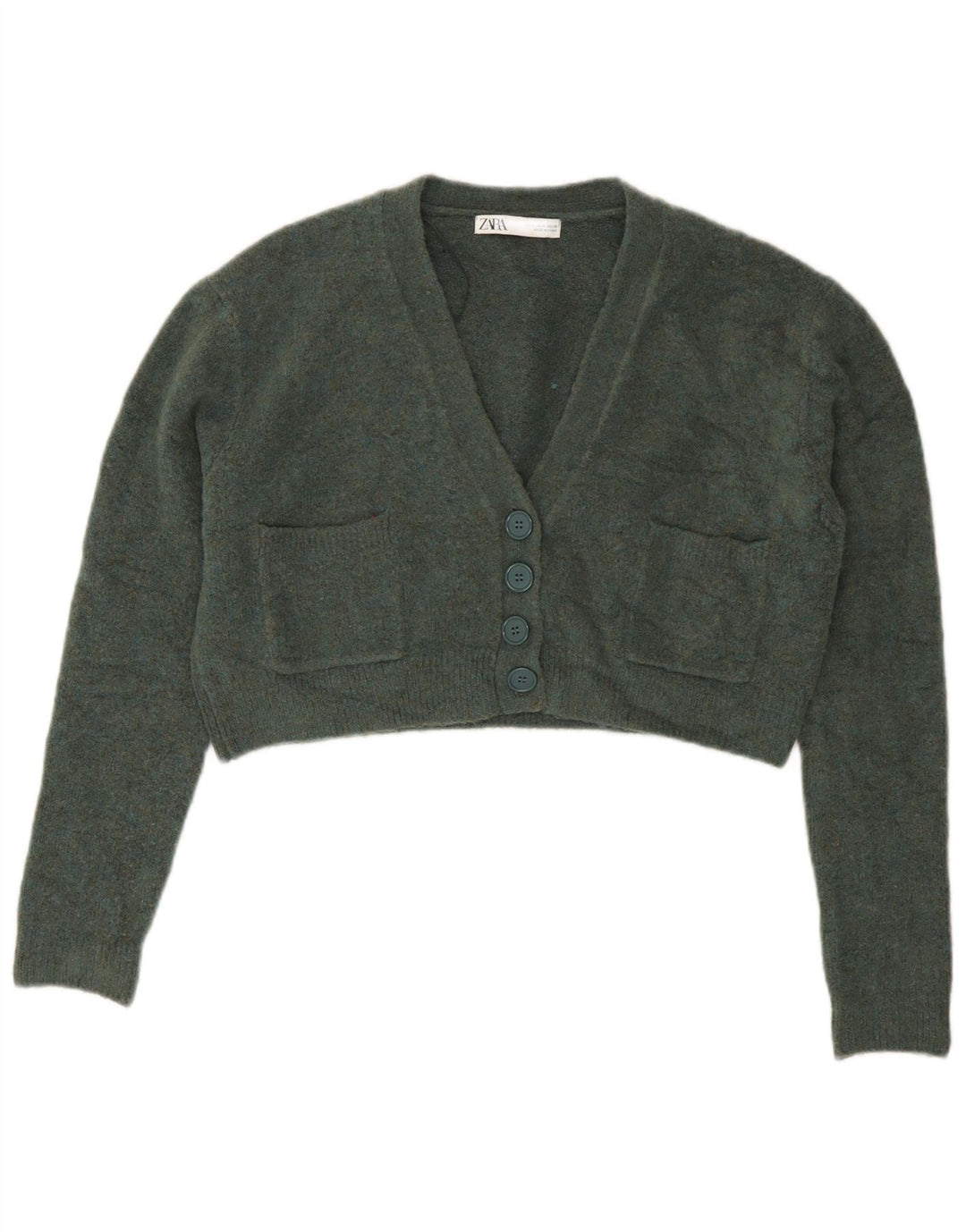 Zara Damen Crop Oversized Cardigan Pullover UK 10 Small Grün