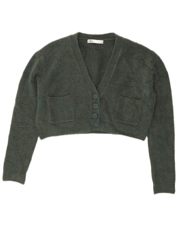 Zara Damen Crop Oversized Cardigan Pullover UK 10 Small Grün