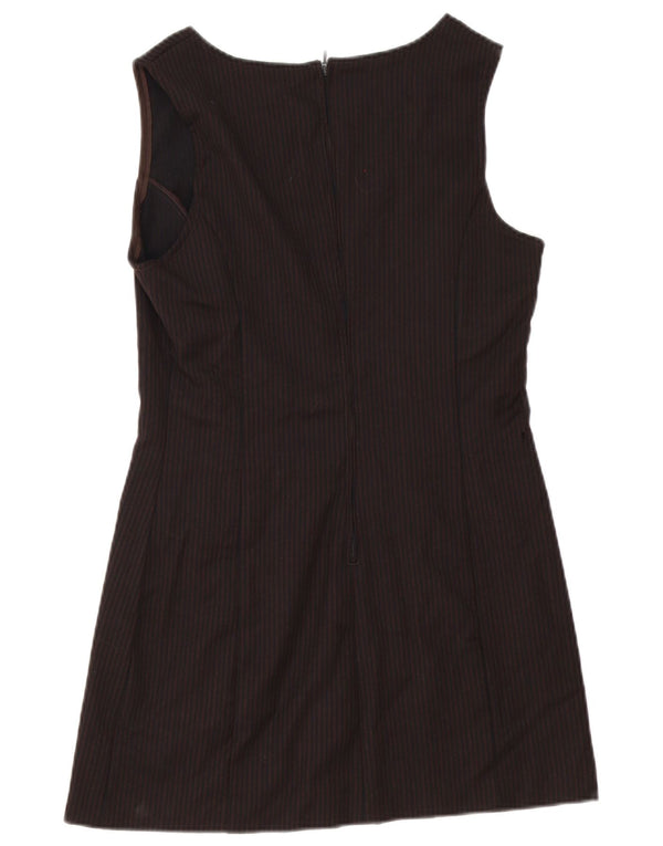Benetton Damen Ärmelloses A-Linien-Kleid UK 12 Mittelbrauner Nadelstreifen