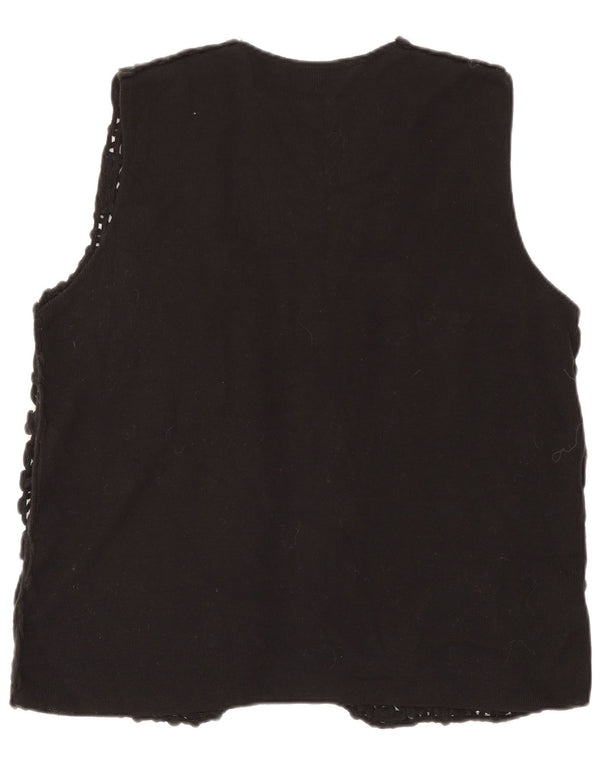 Vintage Damen Ärmelloses Cardigan Top UK 18 XL Schwarz geblümt