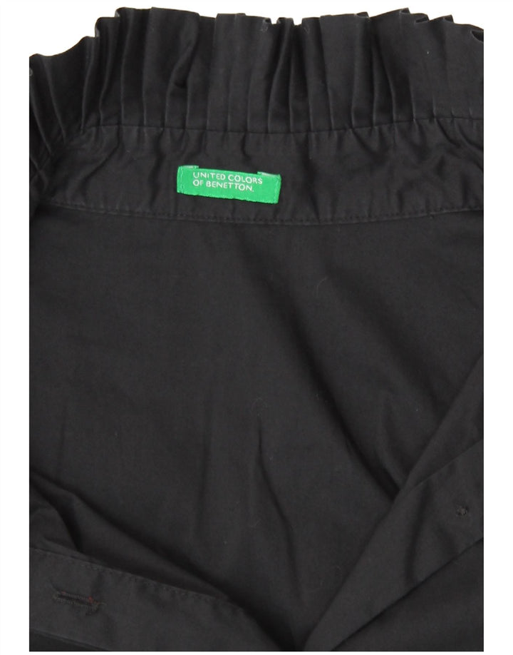 Benetton Damen Langarm-Hemdbluse UK 14 Medium Schwarz