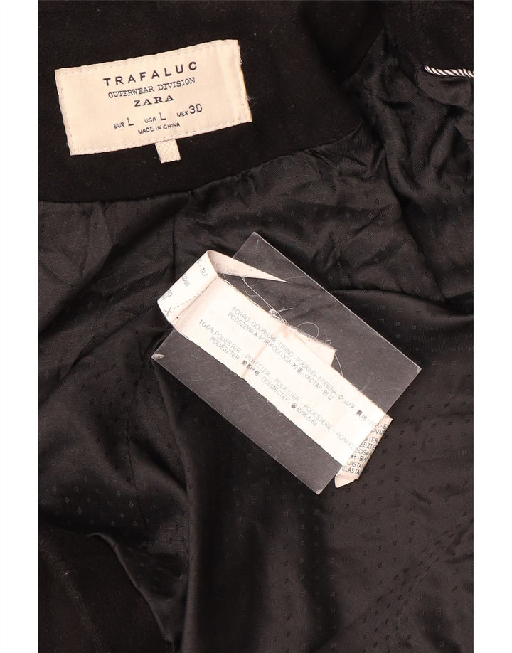 Zara Damen Trafaluc Zweireihiger Mantel UK 14 Large Schwarz Polyester