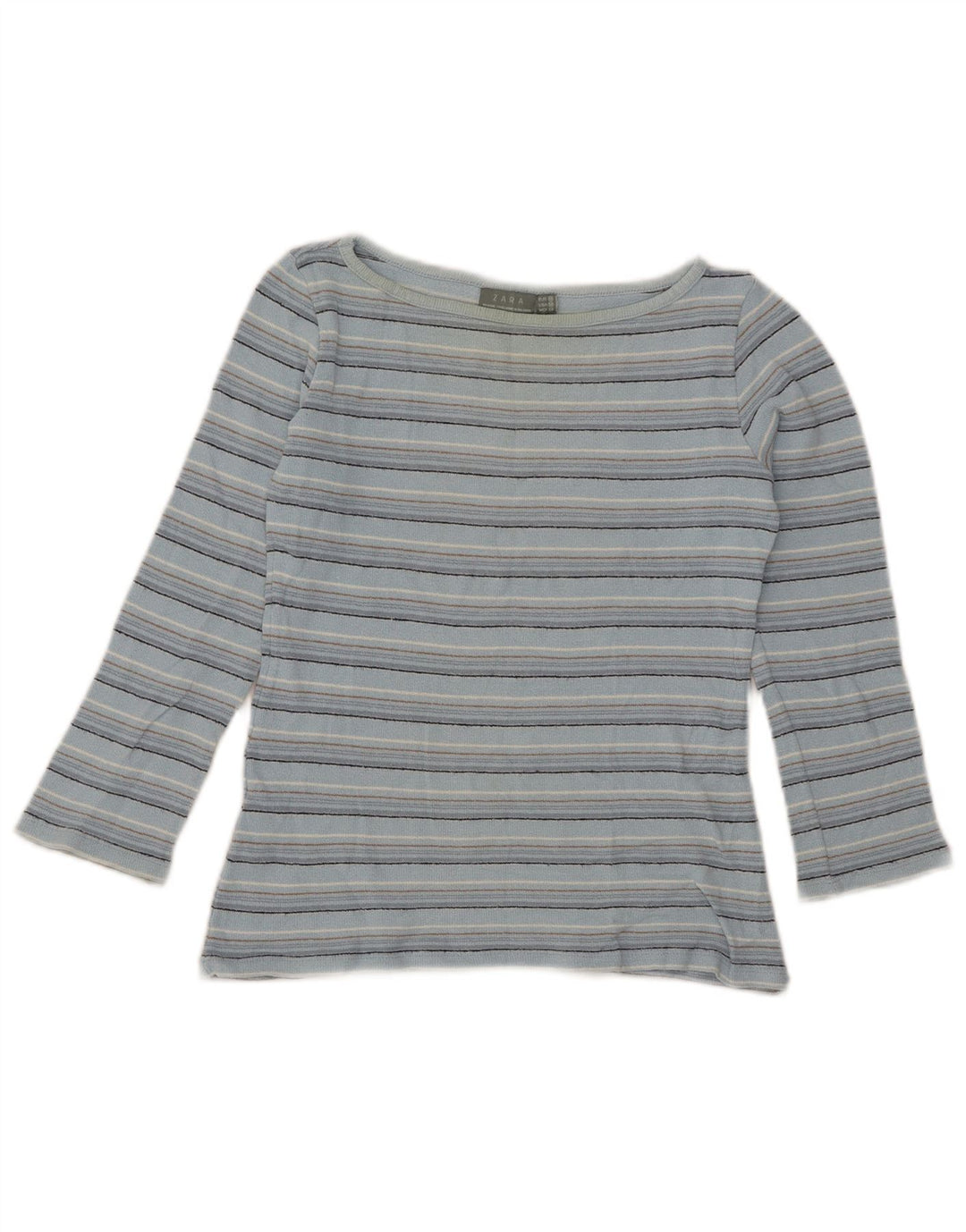 Zara Damen Crop Top 3/4 Ärmel UK 12 Mittelblau gestreift