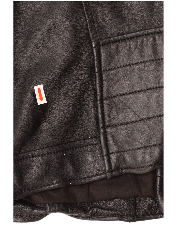 Freaky Nation Herren-Leder-Bikerjacke, UK 38, mittelschwarzes Leder