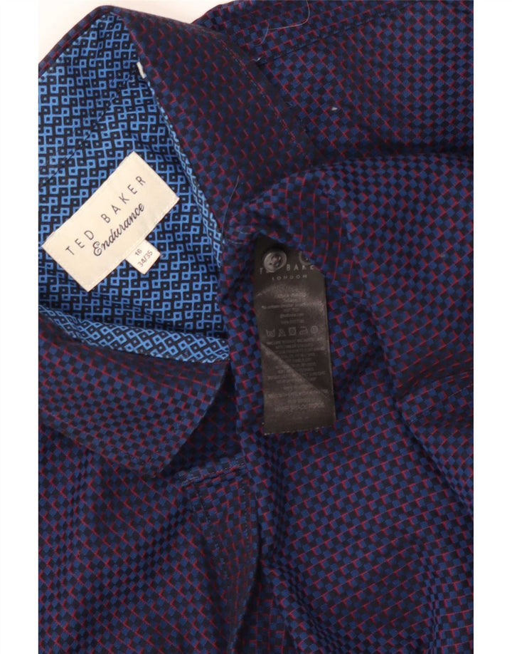 Ted Baker Herrenhemd, Größe 16, groß, marineblau, geometrische Baumwolle