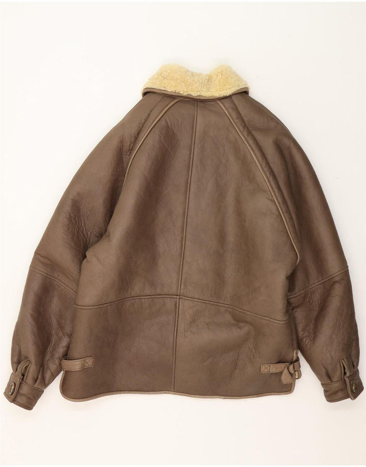 Vintage Herren Shearling Jacke IT 50 Großes graues Leder