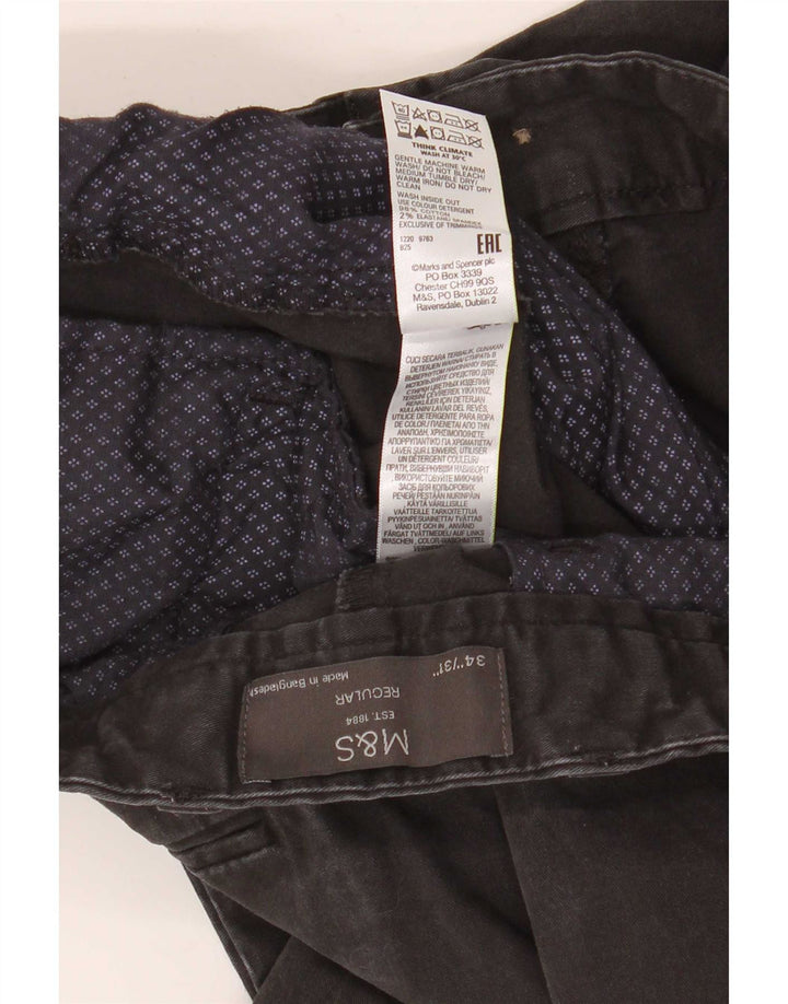 Marks & Spencer Herren Straight Regular Chinohose W34 L29 Schwarze Baumwolle