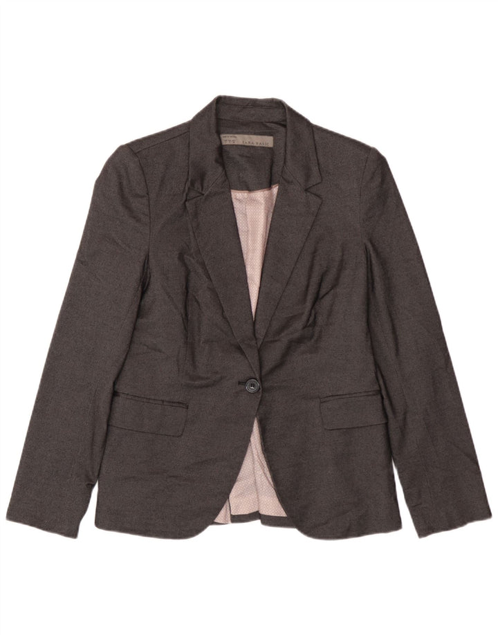 Zara Damen 1-Knopf-Blazerjacke UK 14 Large Grau Polyester