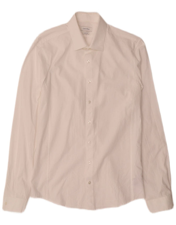 Calvin Klein Herren-Hemd mit extra schmaler Passform, Größe 39, 15 1/2, mittelweiße Baumwolle