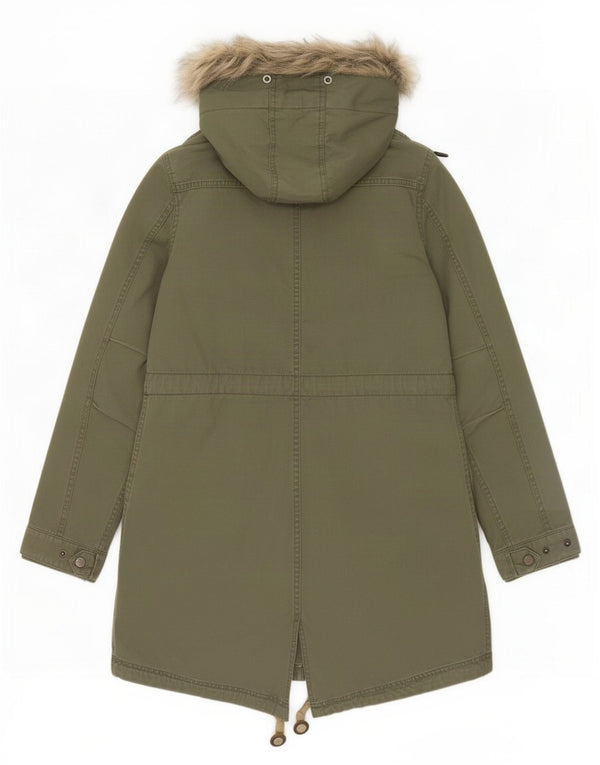 Fat Face Damen-Parka mit Kapuze, UK 10, Größe S, Khaki, Baumwolle