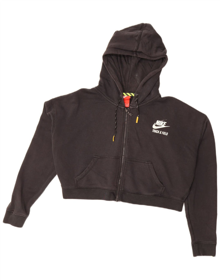 Nike Damen Crop Graphic Übergroßer Kapuzenpullover mit Reißverschluss, UK 14, Mittelschwarz