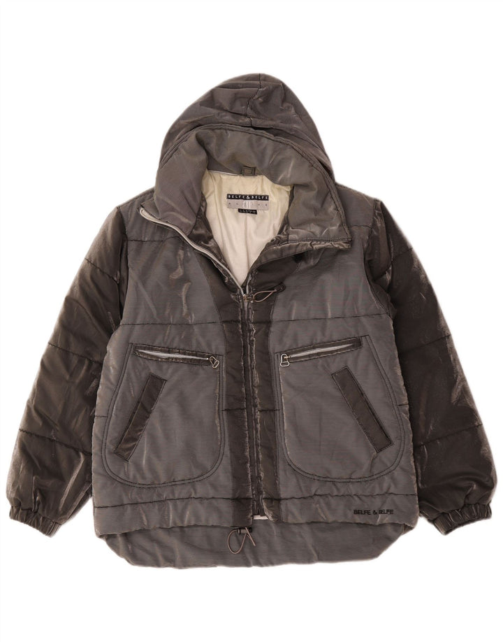 Übergroße wattierte Jacke mit Kapuze von Belfe & Damen, UK 14, Mittelgrau, Farbblock