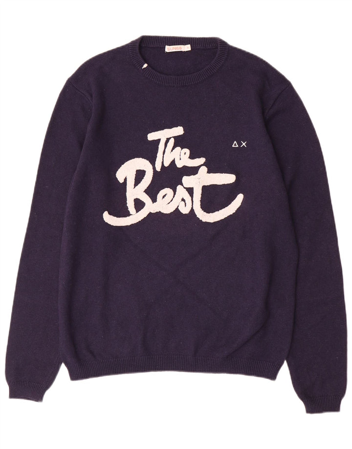 Sun68 Herren-Pullover mit grafischem Rundhalsausschnitt, mittlere marineblaue Wolle