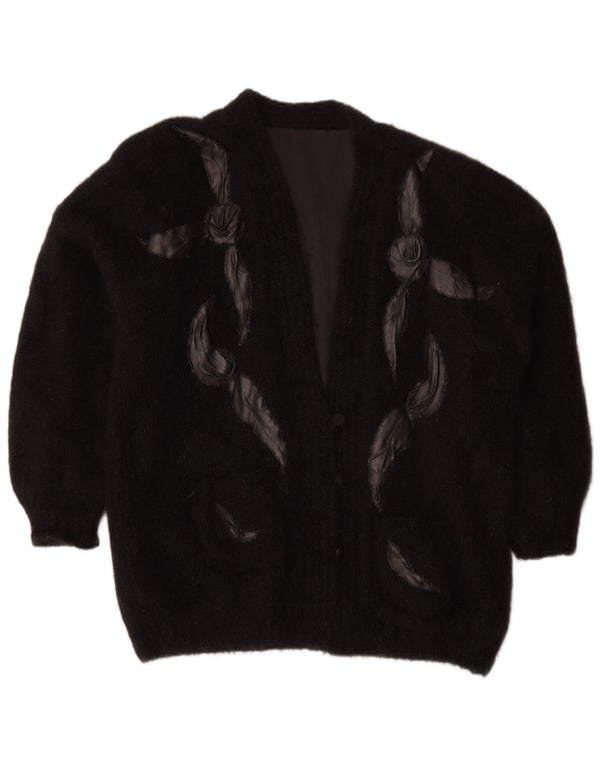 Vintage Damen Cardigan Pullover UK 20 2XL Schwarz geblümt