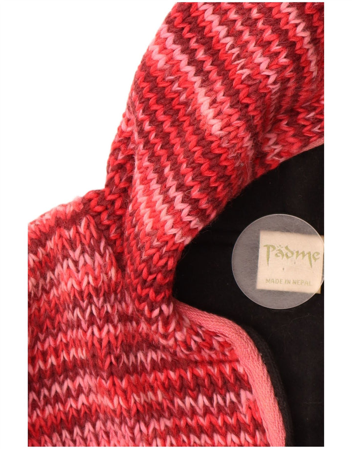 VINTAGE Damen Strickjacke mit Kapuze, UK 16, große rot gefleckte Wolle