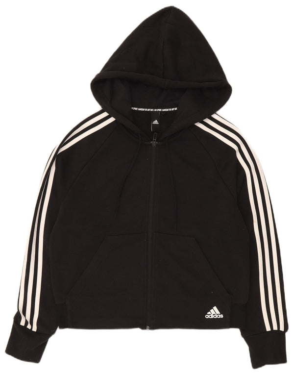Adidas Damen Zip Hoodie Pullover UK 12 Medium Schwarz Baumwolle