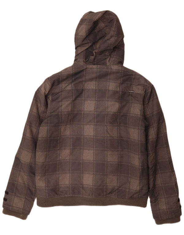 Quiksilver Jungen-Bomberjacke mit Kapuze, 15–16 Jahre, grau kariertes Polyester