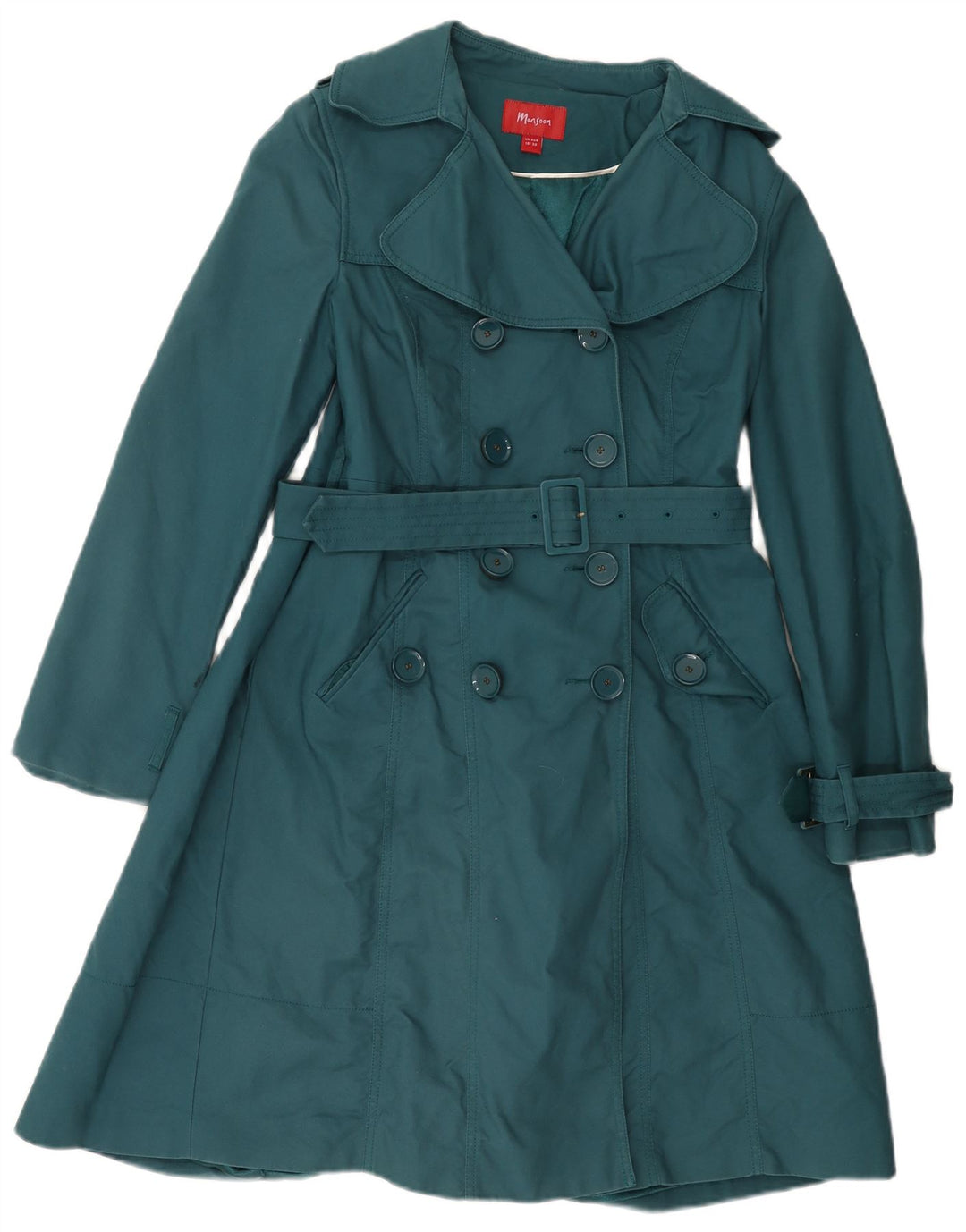 Monsoon Damen Trenchcoat UK 10 Small Grüne Baumwolle