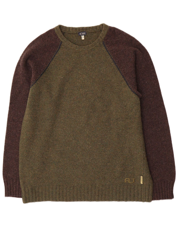 Armani Jeans Herren-Pullover mit Rundhalsausschnitt, 2XL, Khaki, Farbblock