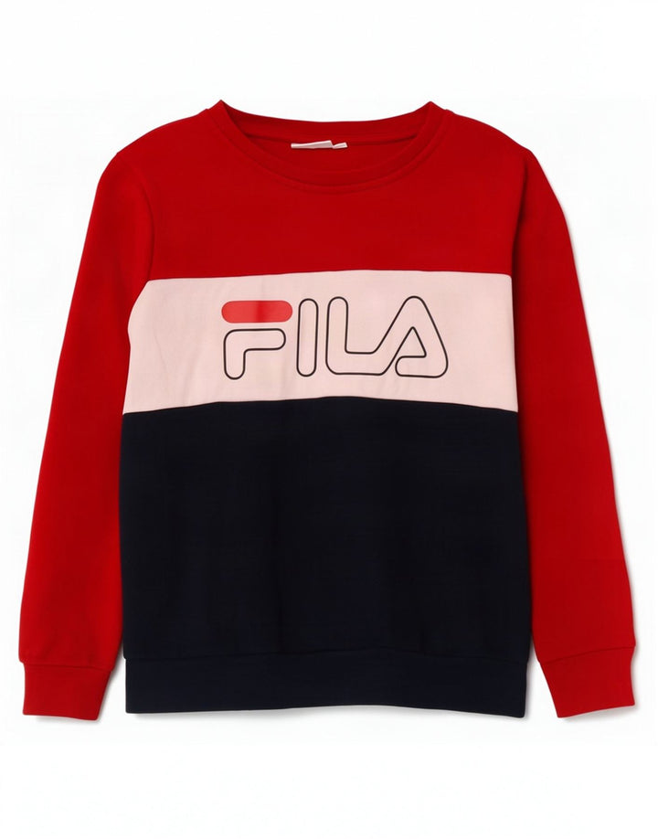 Fila Damen-Sweatshirt-Pullover UK 14 Medium Mehrfarbiger Farbblock