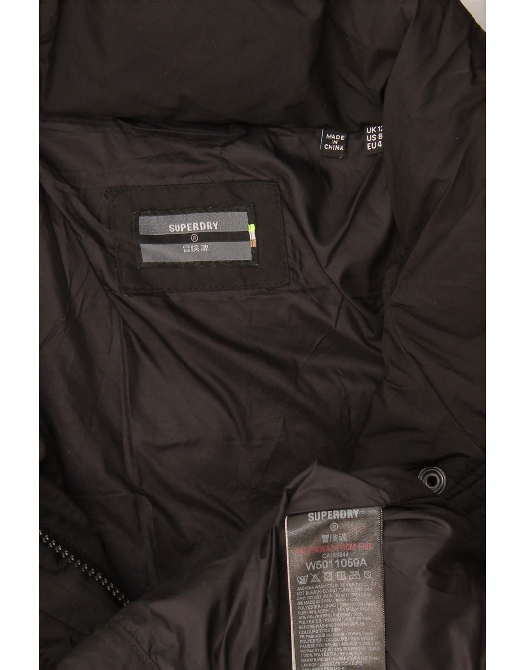 Superdry Damen Wattierte Jacke UK 12 Mittelschwarzes Polyester