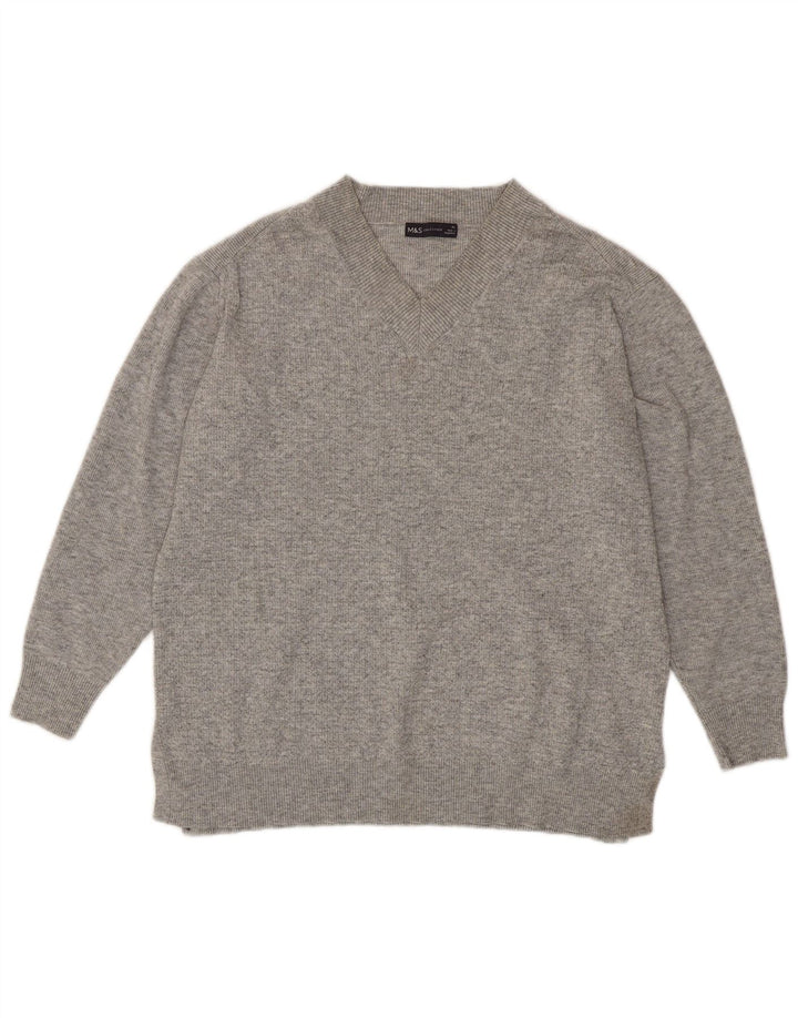 Marks & Spencer Damen-Pullover mit V-Ausschnitt, UK 18, XL, Grau, Polyester