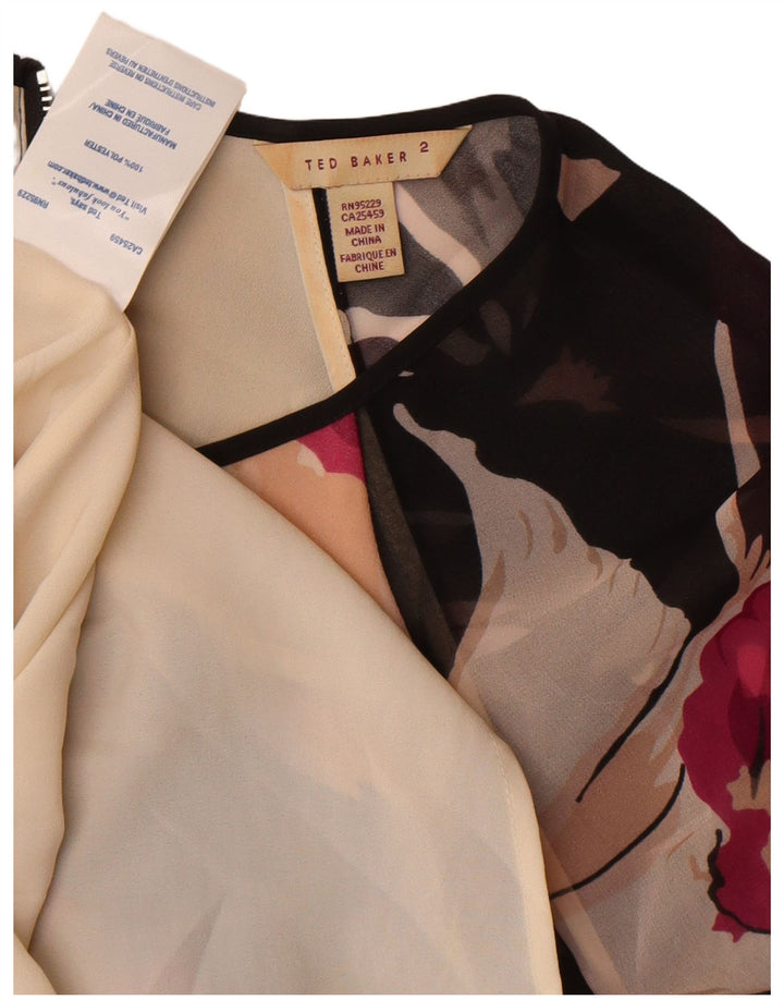Ted Baker Damen Langarm-Etuikleid, Größe 2, S, Schwarz, Blumenmuster