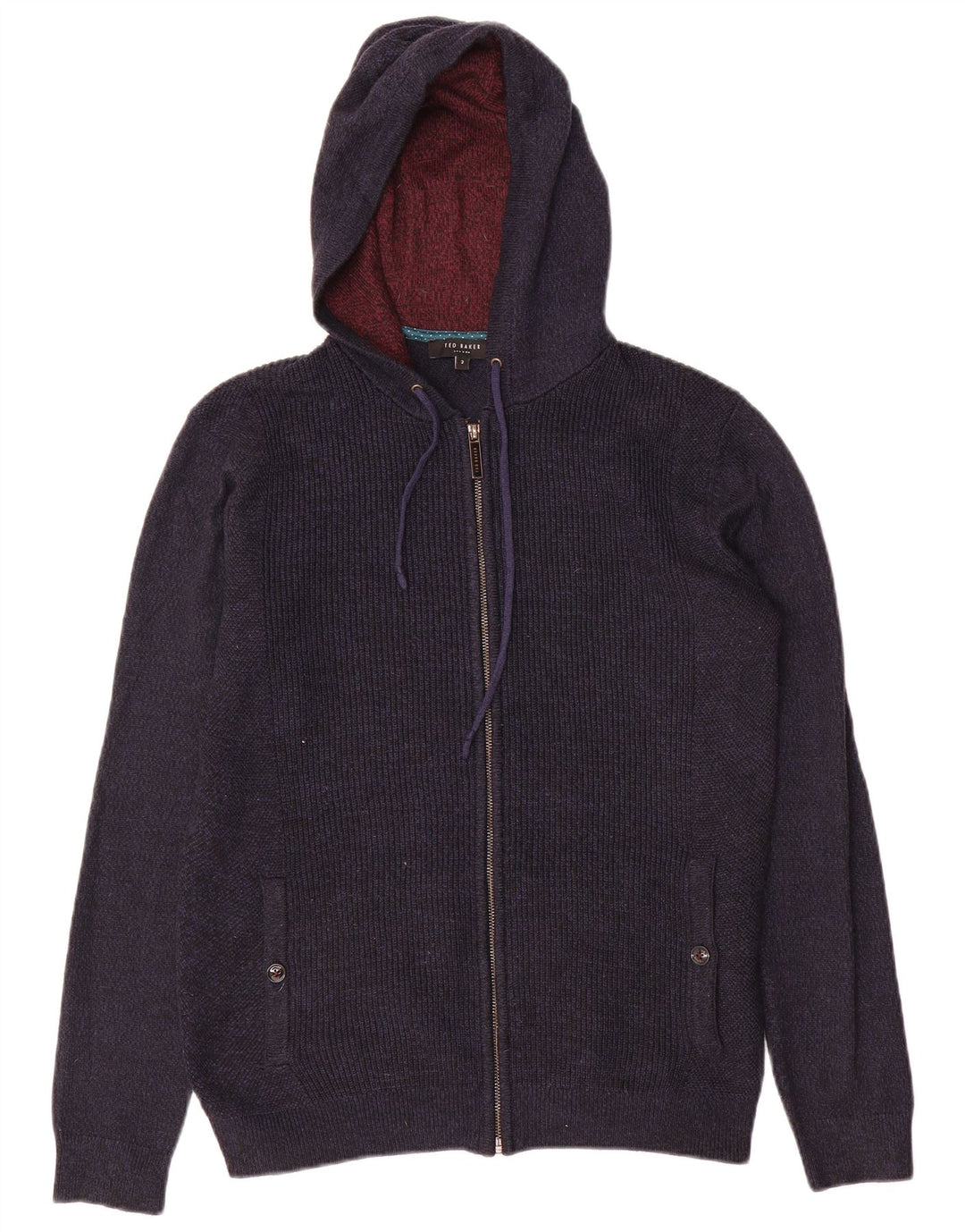 Ted Baker Herren-Cardigan mit Kapuze und durchgehendem Reißverschluss, Größe 2, klein, Marineblau