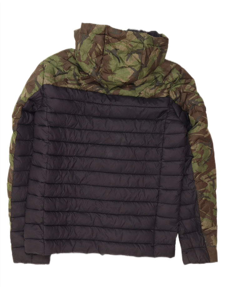Superdry Herren-Jacke mit Kapuze, gepolstert, UK 38, Mittelgrün, Camouflage-Polyester