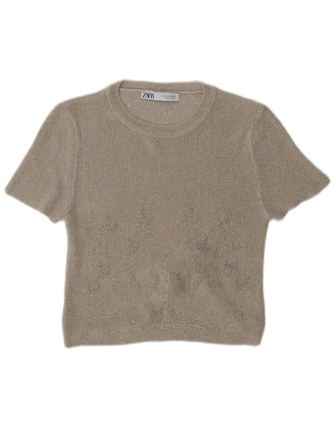 Zara Damen Crop Bluse Top UK 12 Medium Beige