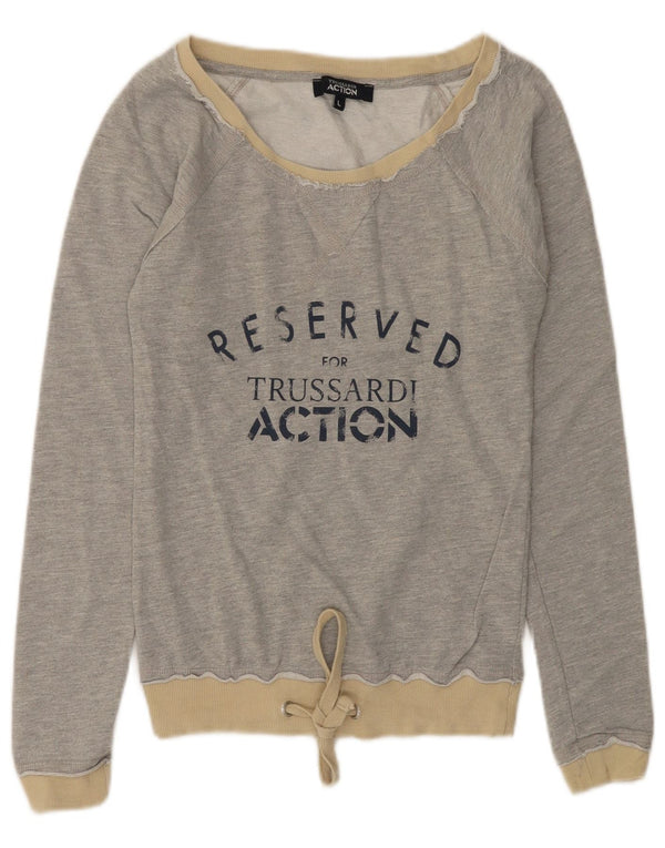 TRUSSARDI Girls Graphic Sweatshirt Jumper 9-10 Years Large Grey Cotton
