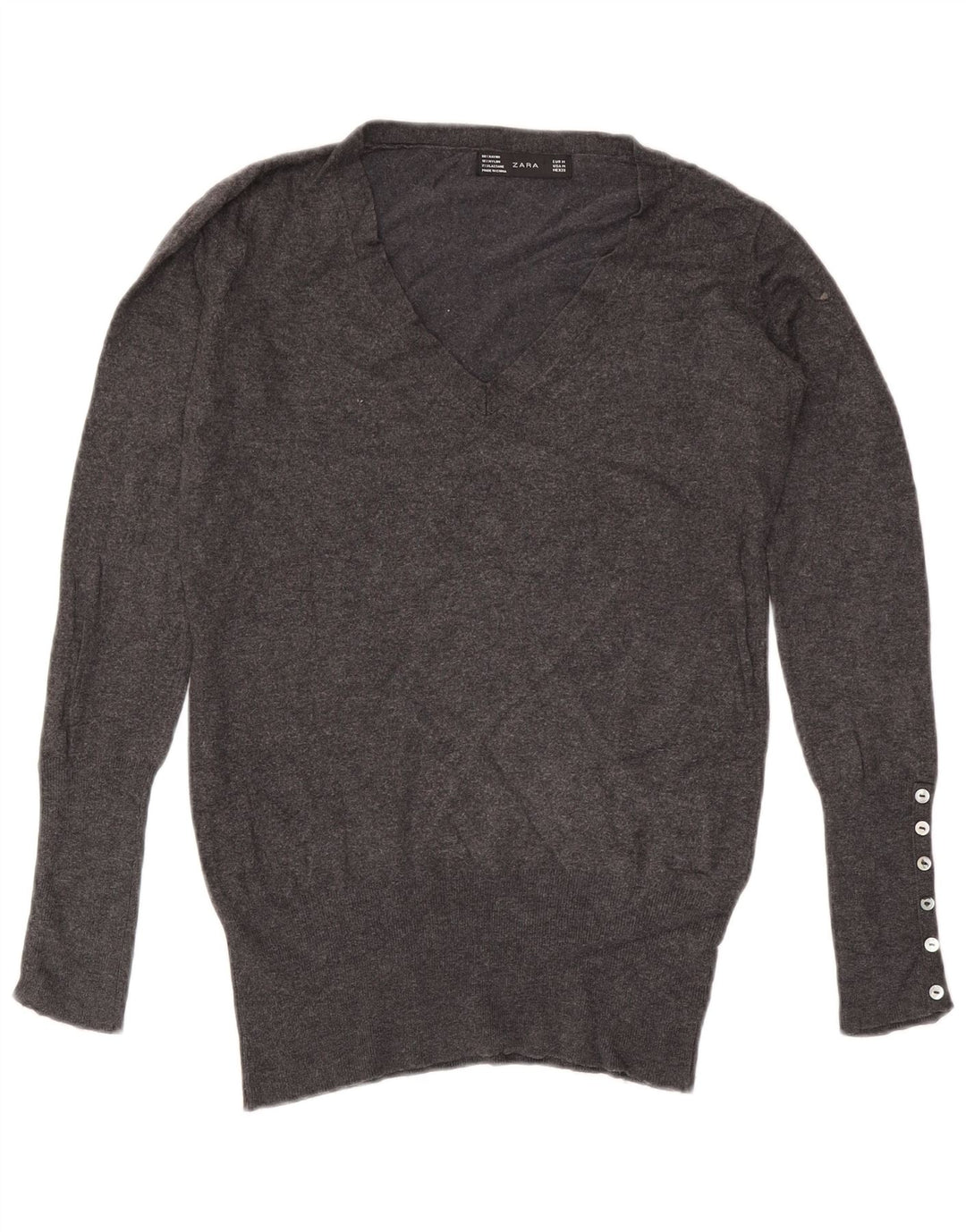 ZARA Damen-Pullover mit V-Ausschnitt, Gr. 14, mittelgraues Viskose