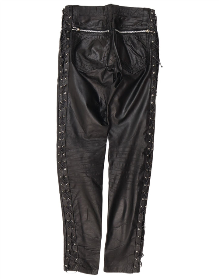 Vintage Damen Lederhose W30 L30 Schwarzes Leder