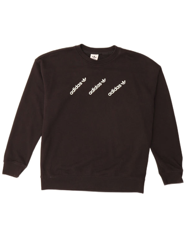 ADIDAS Damen Grafik-Sweatshirt-Pullover UK 14 Große schwarze Baumwolle
